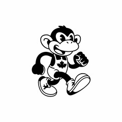 Playful Cartoon Monkey with Canadian Flag Shirt Running Cheerfully