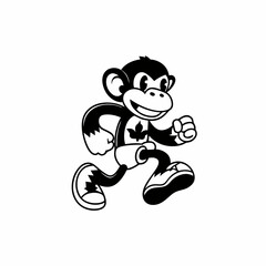 Playful Cartoon Monkey with Canadian Flag Shirt Running Cheerfully