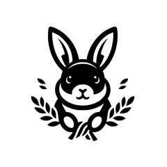 Adorable Black and White Rabbit Logo Design: A Charming Minimalist Vector Illustration of a Bunny with Wheat. Perfect for Nature, Pet, or Eco-Friendly Brands.
