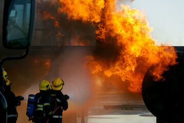 Aircraft engine fire at airport, airport emergency 