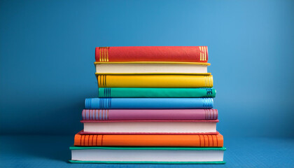 a close up shot of a stack of textbooks with colourful covers arranged neatly against a stable blue backdrop symbolizing the excitement of getting to know v 6 zero photograph 2 ban me