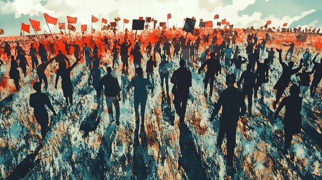 Symbolic portrayal of grassroots movements advocating for social equity and human rights