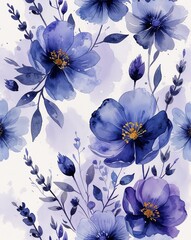 Lavender blue with watercolor floral impressions and subtle blending abstract flowers watercolor patterns abstract background