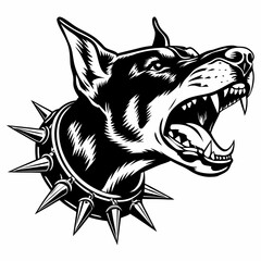 Aggressive Dog with Spiked Collar and Bared Teeth, Showing Ferocity