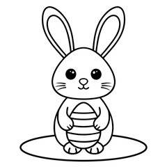 Cute Bunny Holding Egg. Vector Graphic Art Illustration