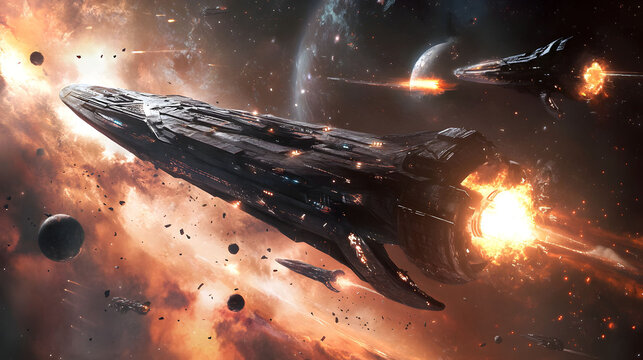 Galactic Battlecruiser: A Fiery Space Encounter
