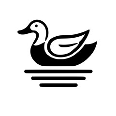 Elegant Minimalist Duck on Water: Black and White Bird Graphic Design