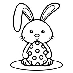 Cute Bunny Holding Egg. Vector Graphic Art Illustration