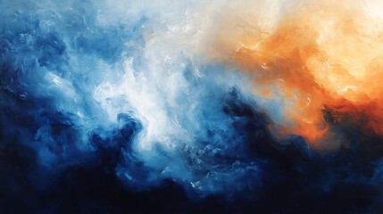 Fototapeta premium Abstract swirling blue orange nebula art painting. AI Generated