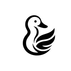Elegant Duck Bird Logo: Minimalist Black and White Vector Icon Design