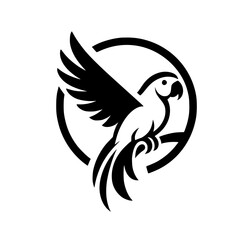 Parrot in Flight: A Stunning Black and White Bird Logo Design