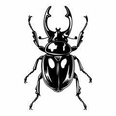 Detailed Beetle Illustration with Prominent Horns and Smooth Body