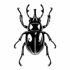 Detailed Beetle Illustration with Prominent Horns and Smooth Body