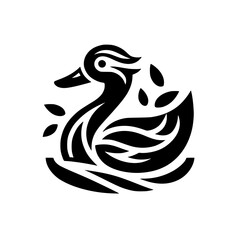 Elegant Black and White Duck Logo Design: Minimalist Nature Illustration