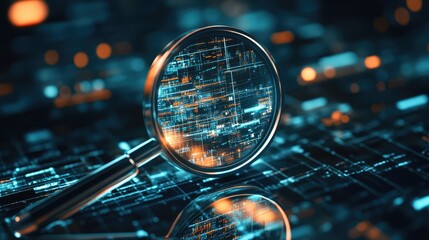 Magnifying glass over search icon for exploration