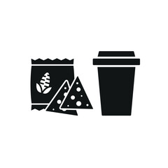 Drink and corn chips set food icon represents a crunchy and refreshing snack combo, perfect for café menus, fast food designs, and party-themed illustrations.