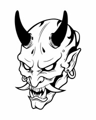Sinister Demon Face with Horns, Sharp Teeth, and Aggressive Expression