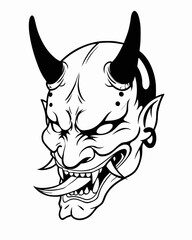 Sinister Demon Face with Horns, Sharp Teeth, and Aggressive Expression