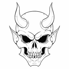 Skull with Devilish Horns and Sharp Grin, Dark and Sinister Design