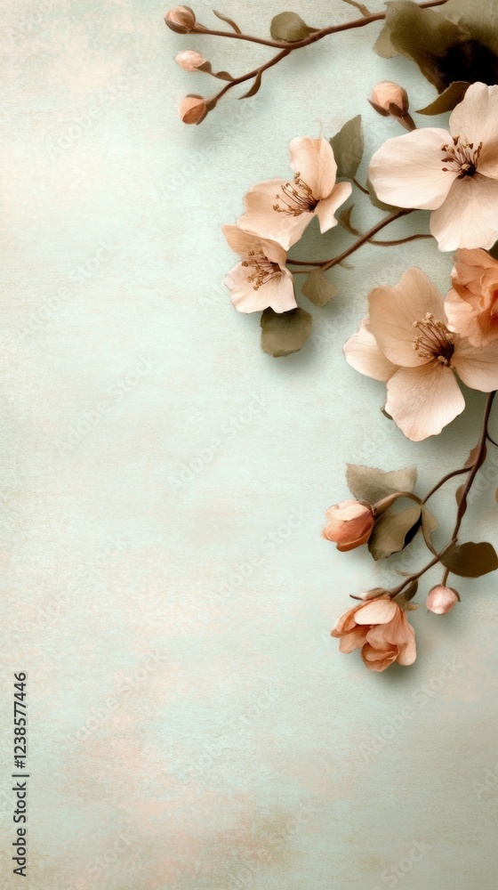 Poster creative background design featuring soft floral elements arranged with a pastel color palette ideal
