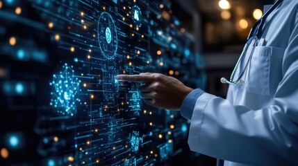 Doctor interacting with advanced digital health interface