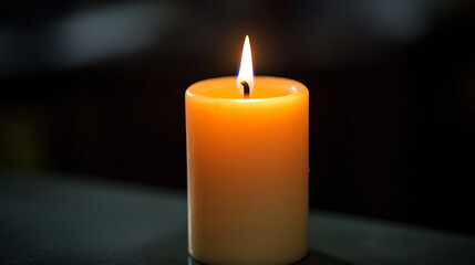 A single candle burning in the darkness, its soft glow illuminating the surrounding shadows, symbolizing hope and resilience.