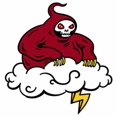 Creepy Cloud Creature with Skull Face, Hooded Cloak, and Lightning Bolt