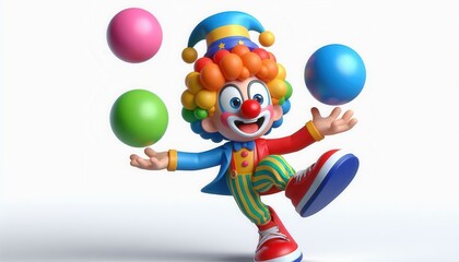 Clown juggling colorful balls circus arena 3d animation bright and fun playful concept