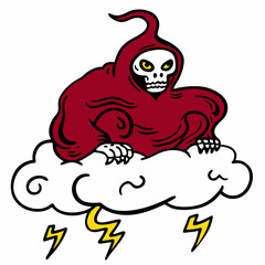 Creepy Cloud Creature with Skull Face, Hooded Cloak, and Lightning Bolt