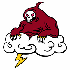 Creepy Cloud Creature with Skull Face, Hooded Cloak, and Lightning Bolt
