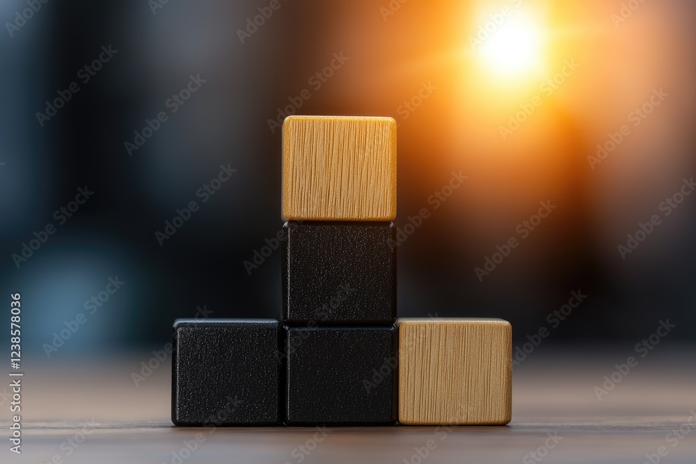 Poster building blocks strategy session creative workspace digital concept natural lighting close-up innova