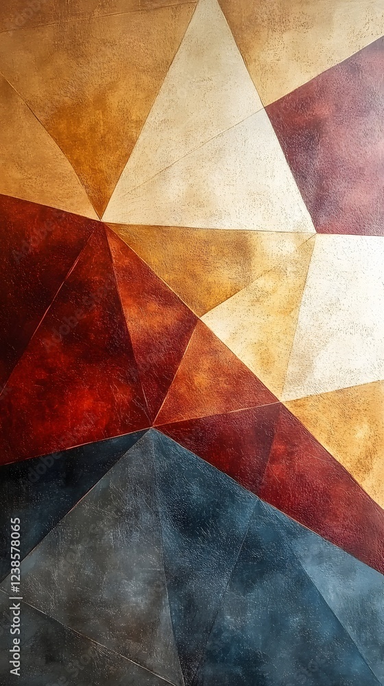 Poster geometric abstract art in warm and cool tones. triangles create a textured, visually appealing compo