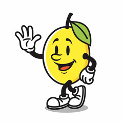 Cartoon Lemon Character with a Happy Expression, Waving and Wearing Sneakers