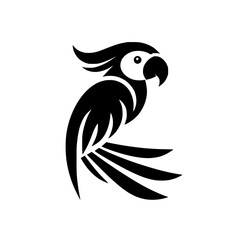 Elegant Black and White Parrot: Tropical Bird Vector Illustration, Perfect for Logo Design or Graphic Art
