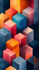 Naklejka premium Abstract geometric shapes in vibrant hues create a visually striking composition.