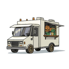 Vector cartoon food truck clip art white background