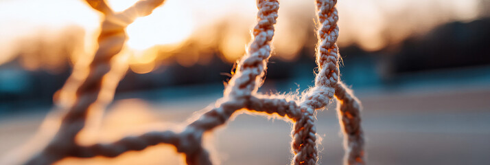 Close-up of Rope Net at Sunset