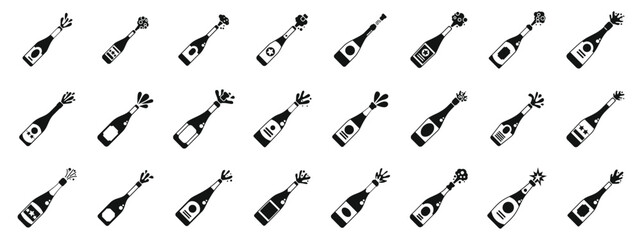 Champagne explosion icons set. Champagne explosion set. Simple set of champagne popping bottles icons for web design isolated on white background © anatolir