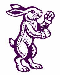 cute rabbit standing artwork outline vintage style