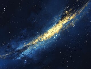 Fototapeta premium Golden Cosmic River in the Deep Blue Night Sky with Scattered Stars Painting