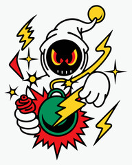 Cartoon Character in Hood with Cosmic Powers and Electric Energy Surrounding Him