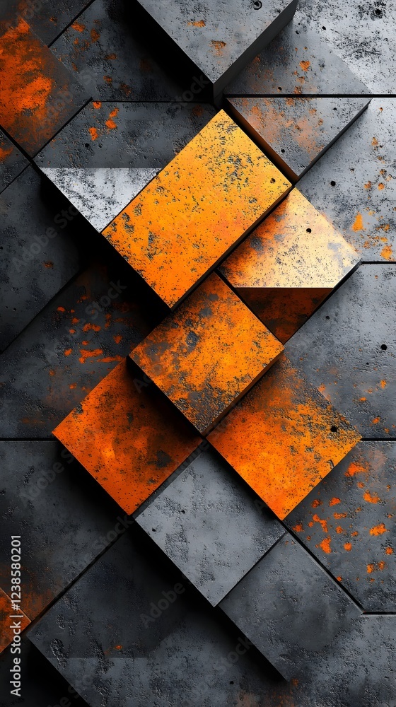 Poster geometric pattern of rusted and weathered cubes. a study in texture and contrast.