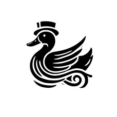 Sophisticated Duck in Top Hat: A Monochrome Bird Illustration - Elegant Vintage Design