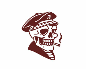 Skull with Military Hat and Cigarette, Featuring a Tough and Rebellious Look