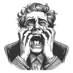 Dramatic Crying Man engraving raster illustration