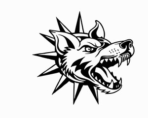 Obraz premium Aggressive Dog with Spiked Collar and Fierce Expression, Ready to Attack