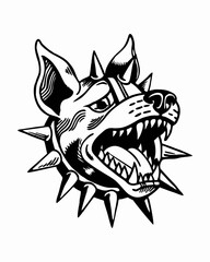 Obraz premium Aggressive Dog with Spiked Collar and Fierce Expression, Ready to Attack