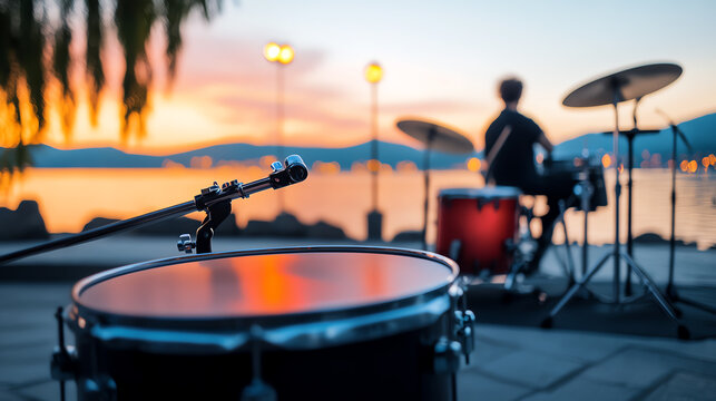 A lively jazz performance during the Montreux Jazz Festival in Switzerland, with scenic lake views