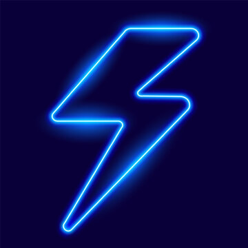 Neon lightning bolt, glowing sign, isolated, vector illustration.