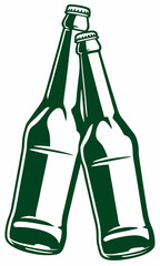 Two Green Beer Bottles Clinking Together in Celebration or Cheers